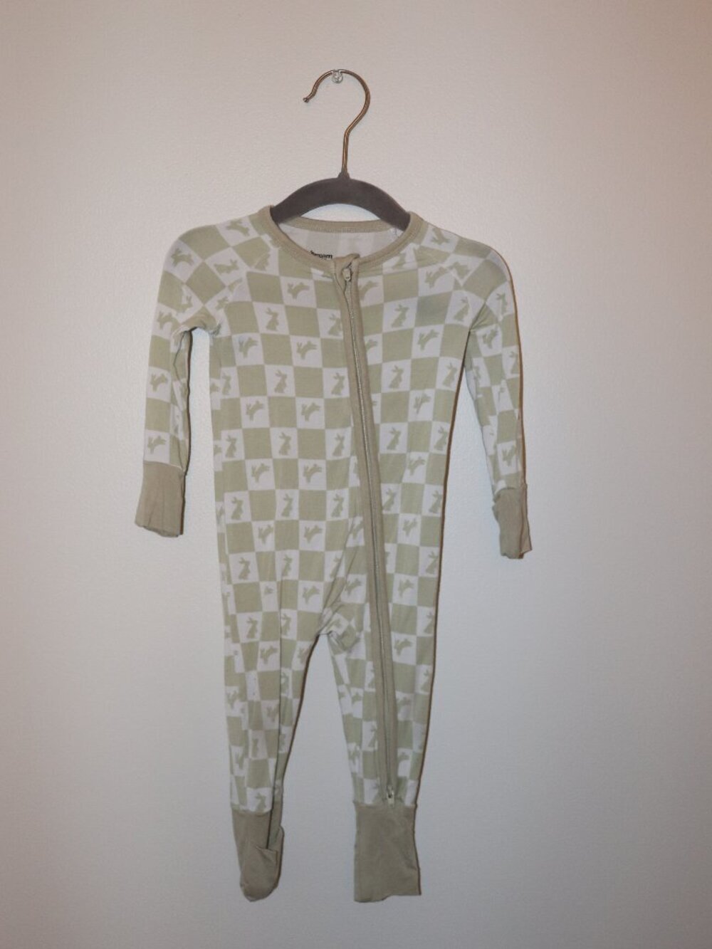 Neutral Checker Zip-Front Kids Pajama One-Piece